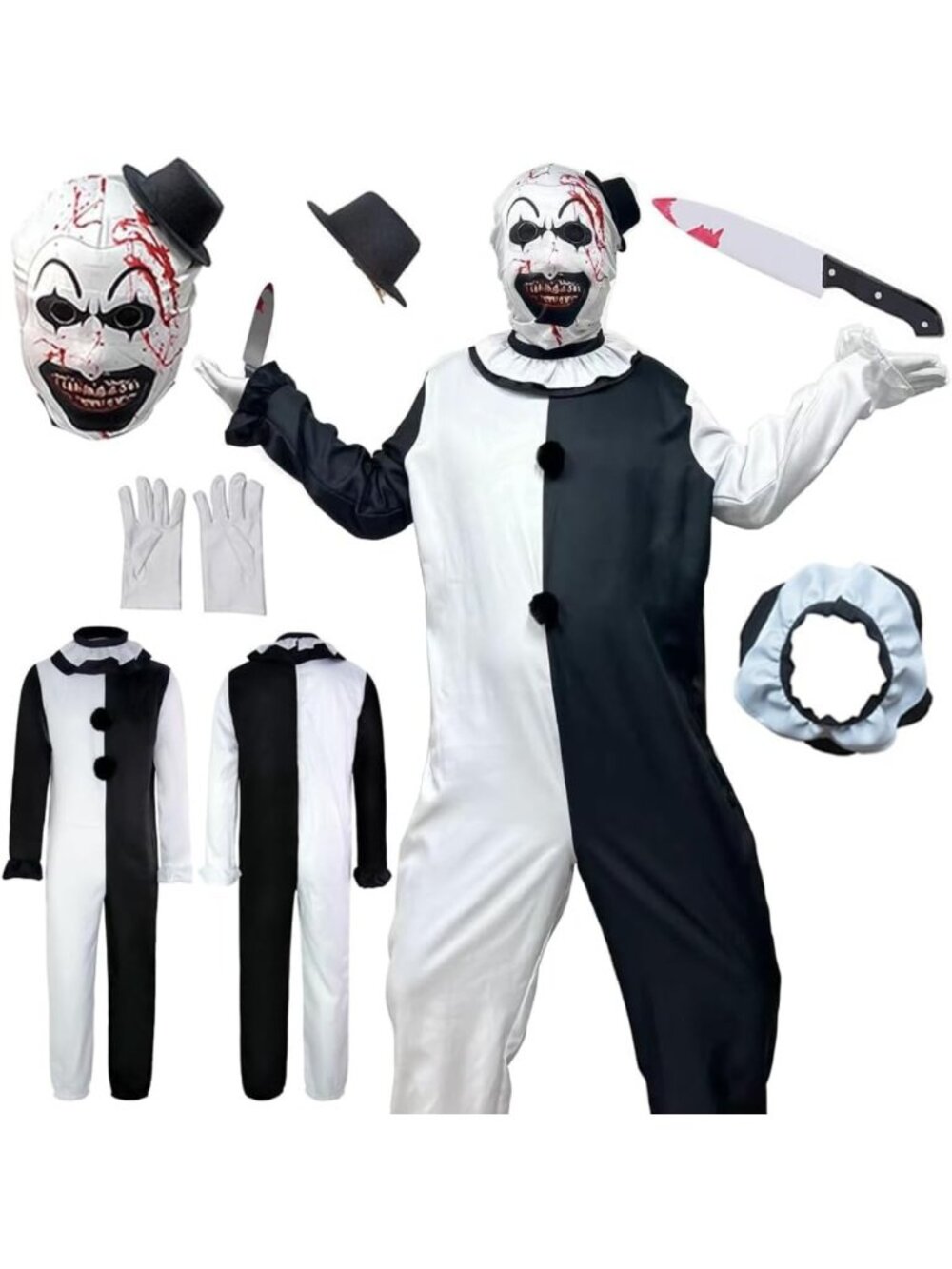 Black & White Bodysuit Jumpsuit Costume Set for Halloween with Mask - Full